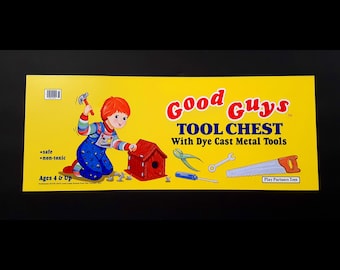 1988 Child's Play 2 film levensgrote Chucky Doll Prop replica print-good Guys Play Pals gereedschapskist label poster-geen gereedschapskist inbegrepen