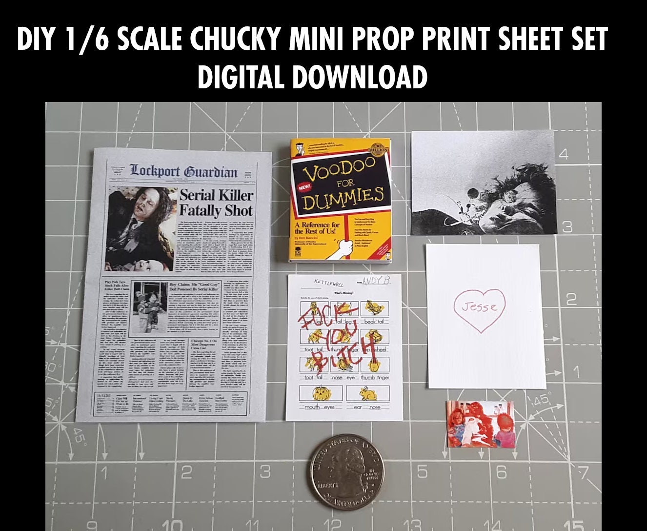 DIY NECA Cult Classics Mini 1/6 Scale Child's Play 2 3 Chucky Doll Prop Miniature Accessory Set Digital Download Only