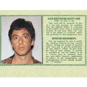 1983 Scarface Film Tony Montana Al Pacino Grüne Karte ID Cosplay DIY Digitale Datei Prop Replica