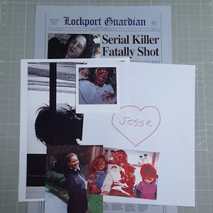 New 1997 Bride of Chucky Doll Props- Lockport Guardian Charles Lee Ray Newspaper Article & Photos Movie Prop Replica Set- Free US Shipping