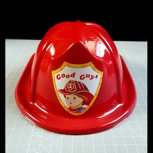 New Child&#39;s Play 2 Movie Life Size Chucky Doll Prop Replica- Good Guys Fireman Firefighter Helmet Hat Toy Accessory- Free US Shipping