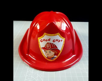 New Child's Play 2 Movie Life Size Chucky Doll Prop Replica- Good Guys Fireman Firefighter Helmet Fire Hat Accessory- Free US Shipping