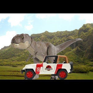 Jurassic Park World Legacy Figurine Mattel T-Rex dinosaure Jeep, décor de diorama n° 2 - figurines non incluses