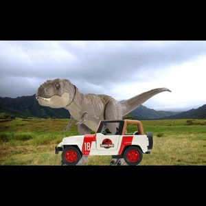 Jurassic Park World Legacy Mattel T-Rex Dinosaur Jeep Figure Diorama Backdrop #1- No figures Included