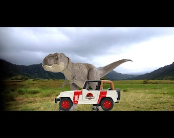 Jurassic Park World Legacy Mattel T-Rex Dinosaur Jeep Figure Diorama Backdrop #1- No figures Included