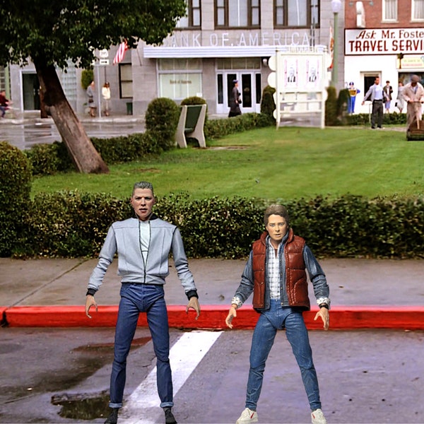 NECA 7" BTTF Trilogy Back to the Future II 2 Ultimate Biff Tannen & Marty McFly Action Diorama Backdrop #2- No Figures Included