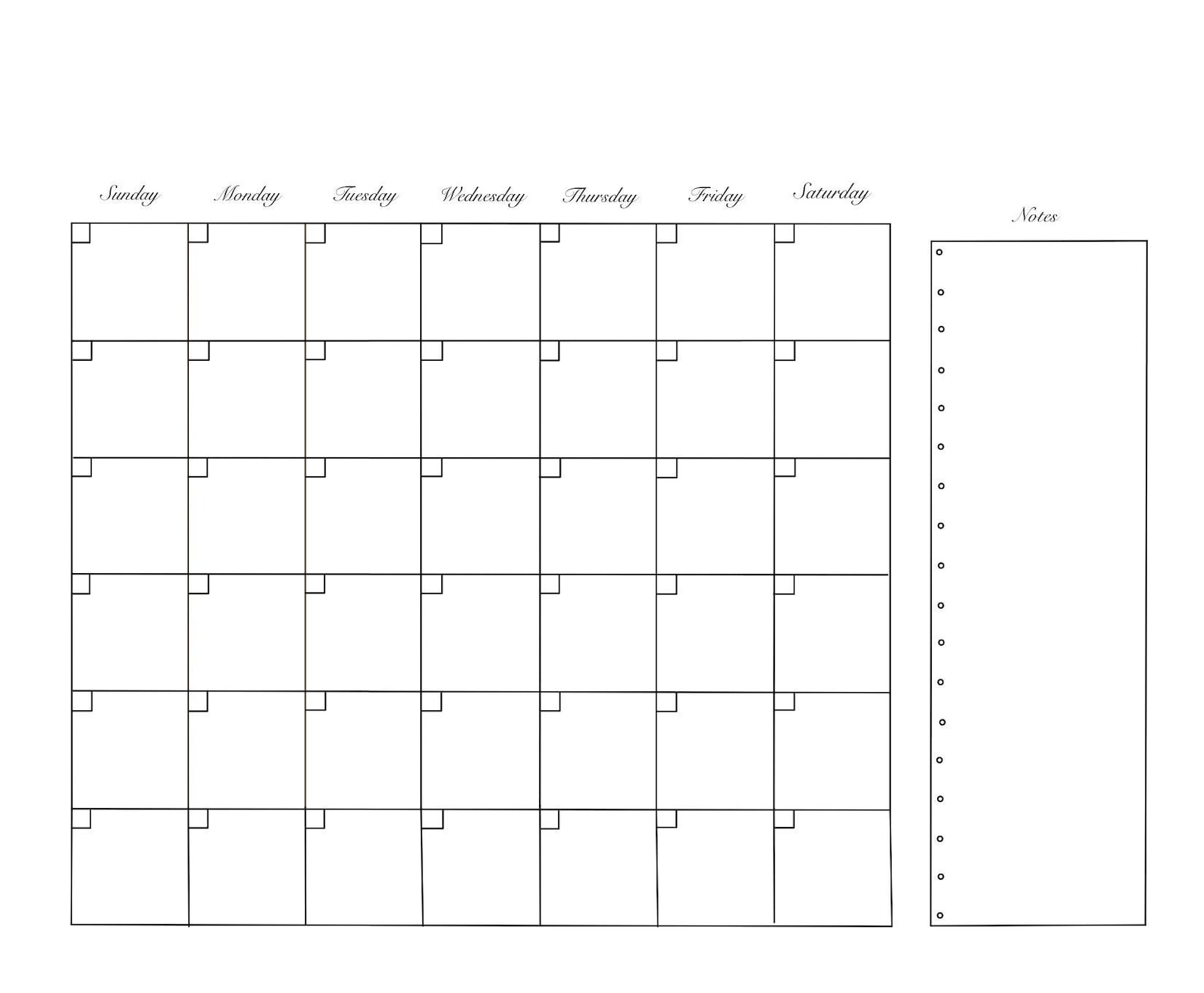 Blank Monthly Calendar Printable - Instant Download - Etsy