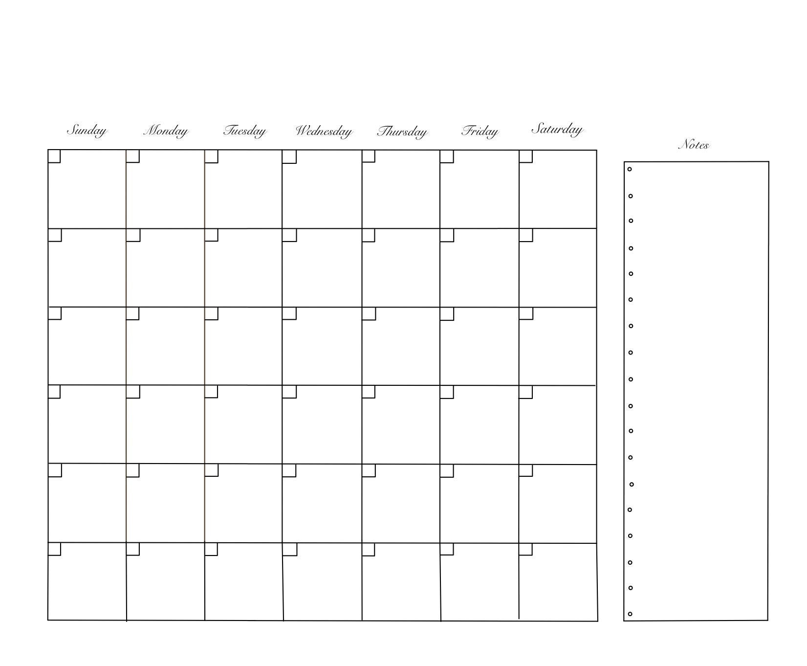 Blank Monthly Calendar Printable Etsy