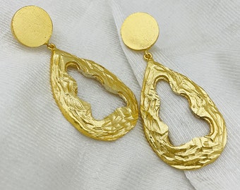 Gold plated handmade Statement Earring-texture Earring- Minimal Earring-Gift for her-casual Earring-Girl's Earring-Unique Earring