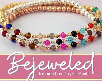 Bejeweled Bracelet Inspired by Taylor Swift Midnights | Dainty 4mm Hematite With Crystal Glass Beads | Gift for Swiftie | Swiftie Merch