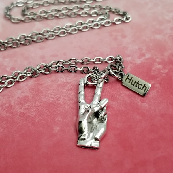 Michael Hutchence Necklace | 18" Silver Stainless Steel Chain w/ Peace Sign + Hutch Charms and 2" Extender | INXS Gifts For Her