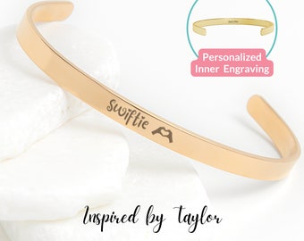 Personalized Taylor Swiftie Cuff Bracelet | 18K Gold, Silver or Rose Gold Plating | Custom Message Inside | Swiftie Merch Gift For Her & BFF