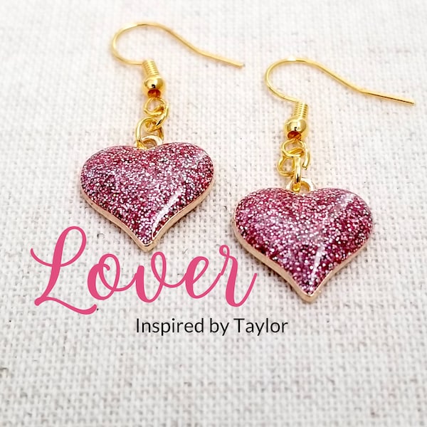 Lover Earrings Inspired by Tay Heart Earrings | Sparkly Glitter Hearts in Pink, Red or Purple | Swifty Merch Gift | Eras Tour Outfit