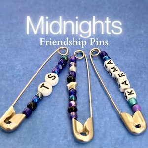 TS Midnights Karma Friendship Pins | 2.2 inch Silver Pins | Designs Vary | Swifty Friendship Pin Party Favors | 80s Safety Pins Beaded Pins