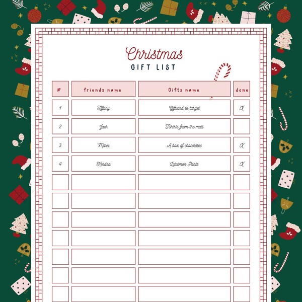 Printable Christmas Gift List, Christmas Gift Tracker, Christmas Gift List PDF, Christmas Wish List, Printable, Digital Download, Xmas
