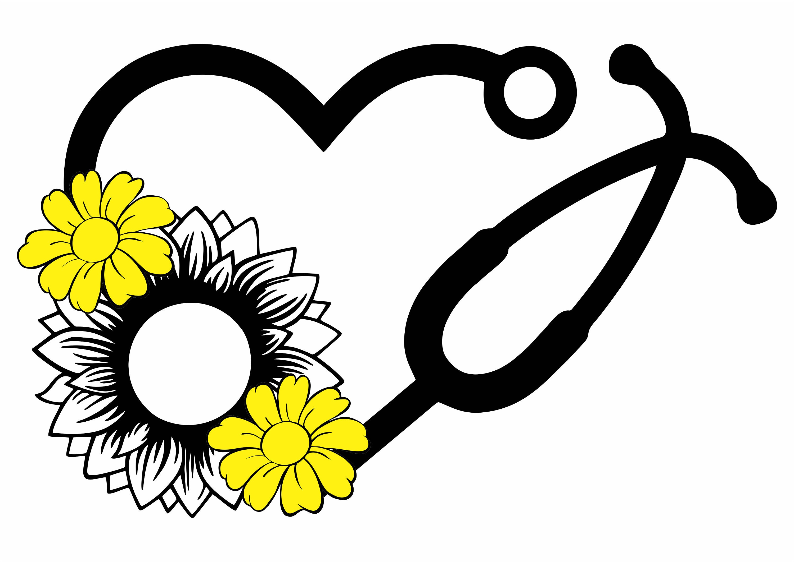 Heart Stethoscope With Daisy Flowers & SunFlower Etsy