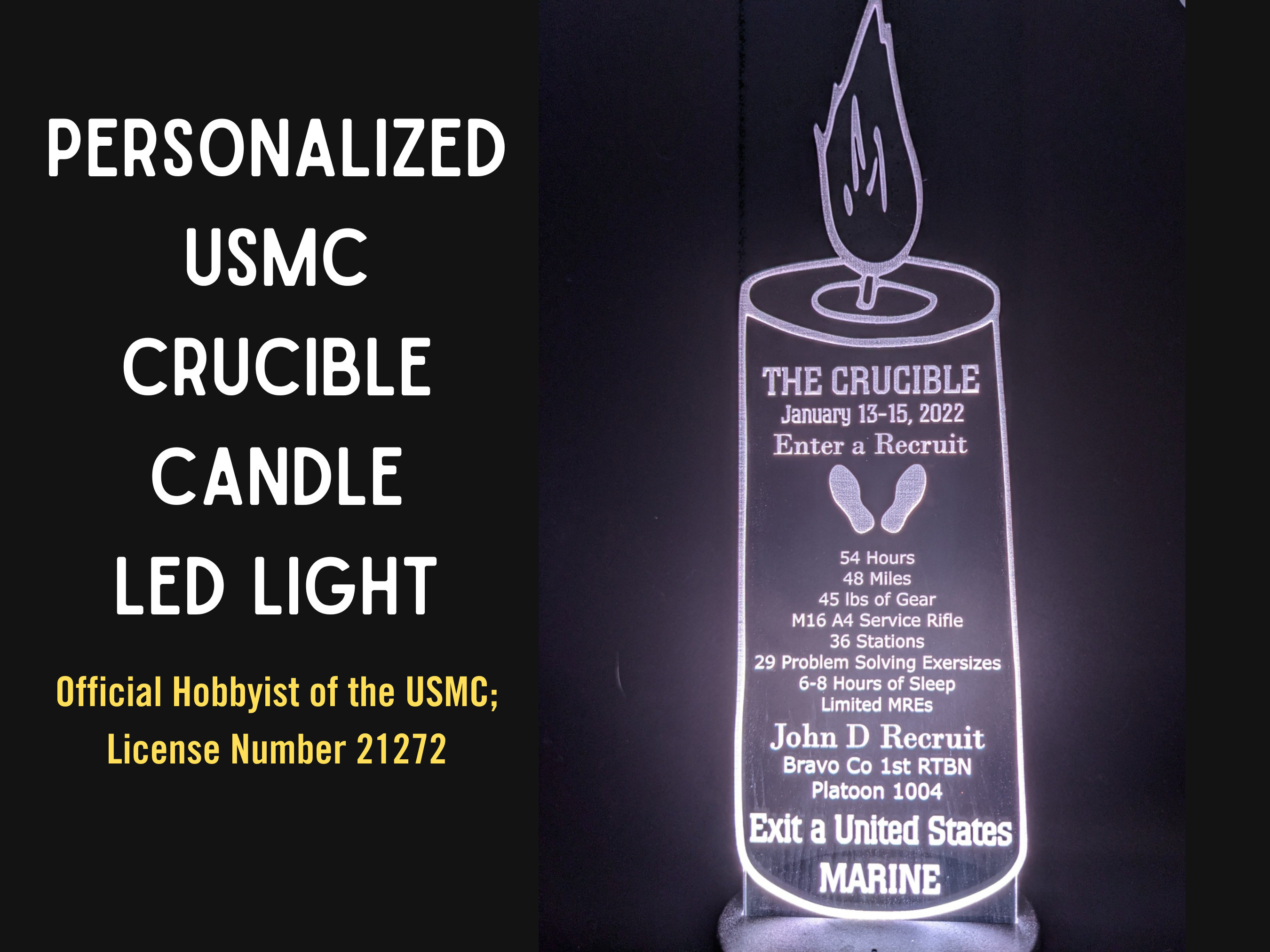 USMC Recruit Crucible Candle LED Personalized Light Marines - Etsy