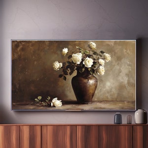 Vaso con fiori TV Wall Art - Pittura a olio, Samsung Frame TV Art, Farmhouse TV, 4K, Spring Wall Art, Fiori di campo, Decor - 46