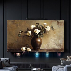 Simpatico coniglietto pasquale in un campo TV Art Frame Art - Pittura a olio, Samsung Frame TV Art, TV in fattoria, 4K, Arte della parete primaverile, Fiori di campo, Arredamento - 45