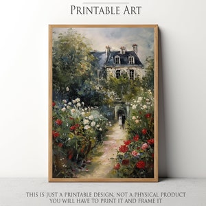 Rose Garden Vintage Painting - Vintage English Cottage Art, Dining Room Wall Decor, Printable - 206