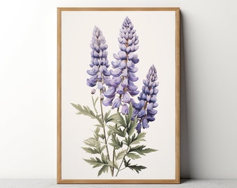 Lupine Flower Painting - French Country Farmhouse Printable - Botanical Print, Wildflower, Wild Flower Print - 108