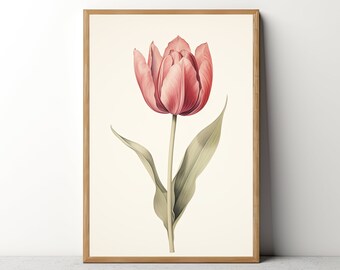 Tulip Flower Painting - French Country Farmhouse Printable - Botanical Print, Wildflower, Wild Flower Print - 125