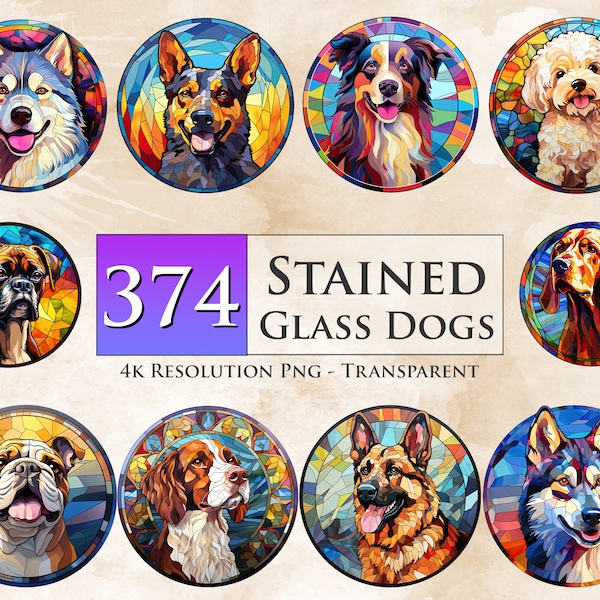 374 Stained Glass Dogs PNG Bundle -  Dog Designs, Sublimation, Printable, Transparent, Golden Retriever, German Shepherd - Digital Download