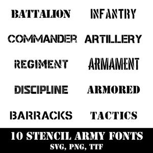 10 stencil leger lettertypebundel TTF, SVG, PNG - legerlettertype - lettertypen voor de Cricut, canvas en silhouet - digitale download