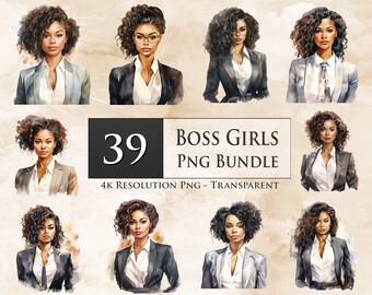 39 Watercolor Black Business Women PNG Bundle, Boss Girl, Afro Girl, Black Lady Boss Clipart, Black Afro Woman, Business Woman Clipart