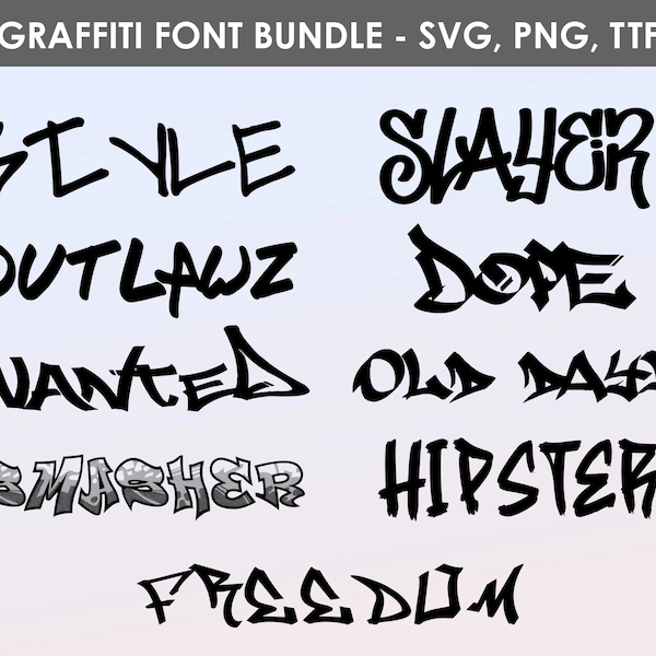 9 Graffiti-Schriftarten, Urban Font - Font Bundle SVG, PNG, TTF - Alphabet Buchstaben & Zahlen Cricut Fonts - Digitaler Download