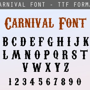 Carnival Font TTF - Carnival Alphabet, Carnival Letters and Numbers for Cricut, Silhouette, Carnival Signs - Téléchargement numérique