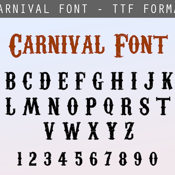 Karneval Schriftart TTF - Karneval Alphabet, Karneval Buchstaben und Zahlen für Cricut, Silhouette, Karneval Zeichen - Digital Download