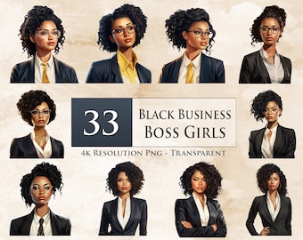 33 Black Business Women PNG Bundle, Boss Girl, Afro Girl, Black Lady Boss Clipart, Black Afro Woman, Business Woman Clipart