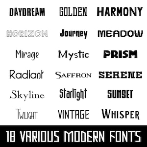 Pacote com 18 fontes modernas variadas nº 1 - Otf, Ttf, SVG, PNG, letras e números, fontes Cricut, fontes Canva, fontes Procreate - Download digital