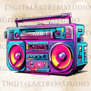 Boombox PNG, Clipart des années 80, Hip Hop, Boom Box Clipart, Retro PNG, Boombox, Boombox Art, Retro Clip Art, Sublimation - Téléchargement numérique