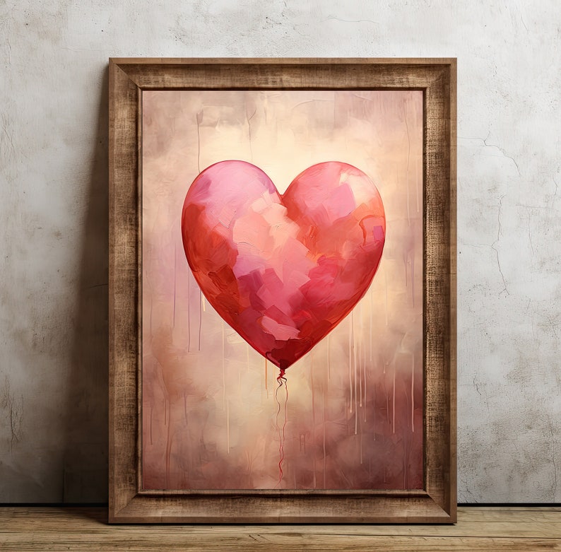 A Heart Shaped Balloon Vintage Oil Painting Valentines Day Decor