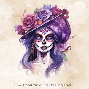 Calavera Catrina Aquarell PNG - Dia De Los Muertos Sublimation, mexikanisches Halloween, Sugar Skull, transparent, druckbar