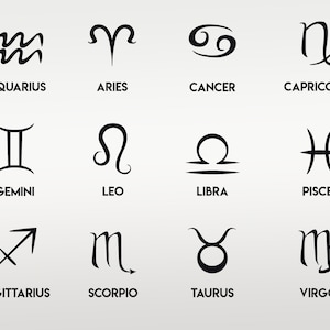 Zodiaque SVG Bundle, Signe du zodiaque Svg, Png, Astrologie Svg, Horoscope Svg, Bélier Svg, Gémeaux Svg, Taureau Svg, Lion Svg, Balance Svg, Vierge Svg
