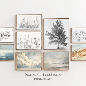 Vintage Neutral Gallery Set of 9 Prints - Gallery Art Print, Vintage Prints, Hoome Decor, Country Print Set - GA22 - Digital Download