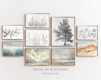 Vintage Neutral Gallery Conjunto de 9 impresiones - Impresión de arte de galería, Impresiones vintage, Decoración Hoome, Conjunto de impresión campestre - GA22 - Descarga digital
