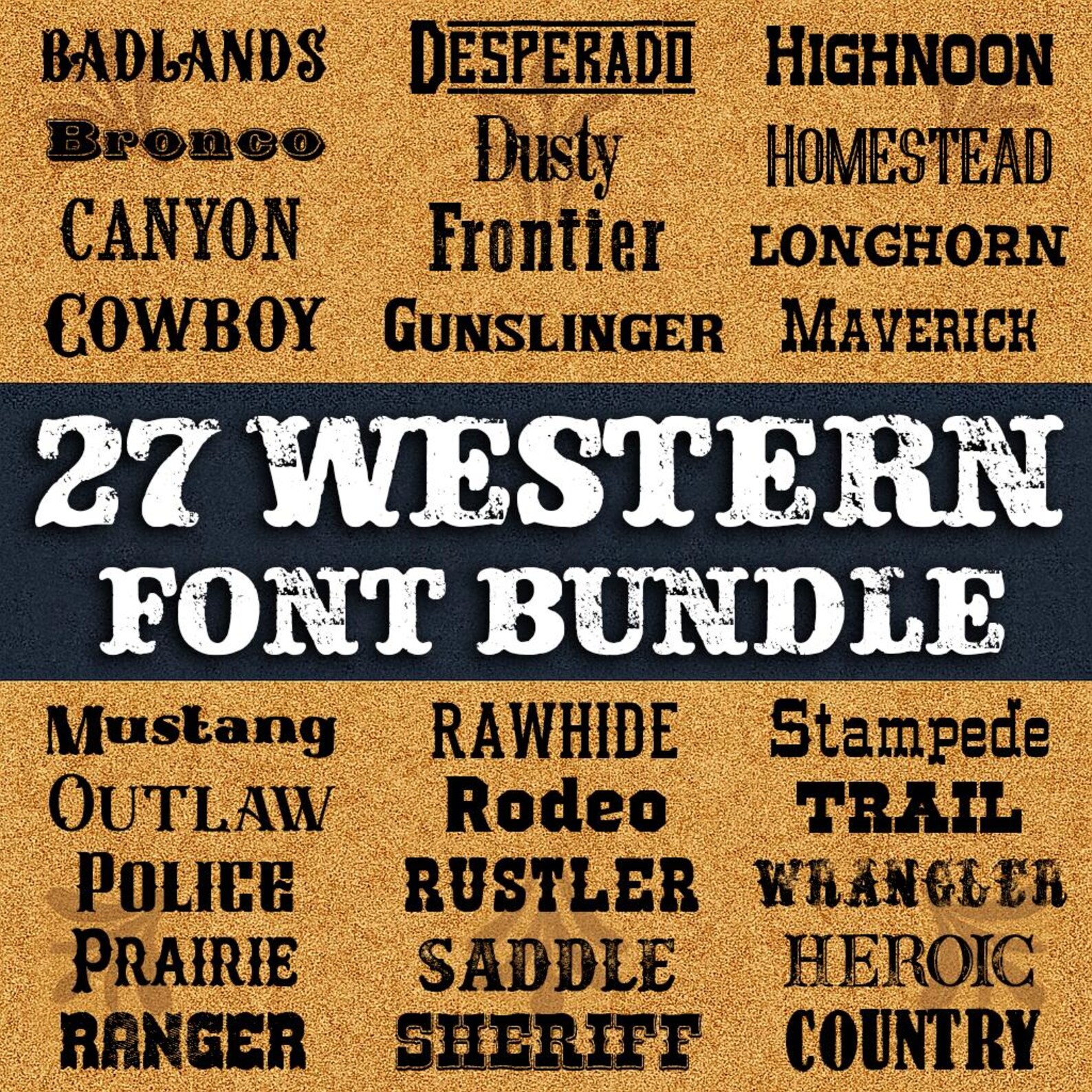 27 Western Fonts Bundle - OTF, SVG | Cowboy Rodeo & Outlaw Typography ...