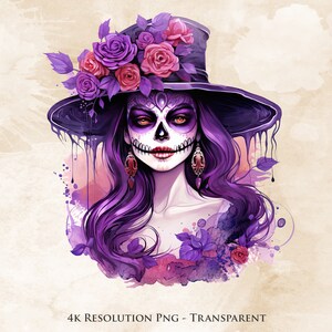 Calavera Catrina Aquarell PNG - Dia De Los Muertos Sublimation, mexikanisches Halloween, Sugar Skull, transparent, druckbar