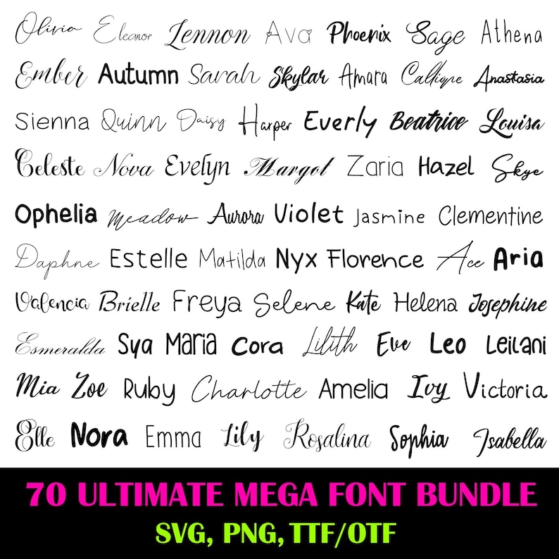 70 Ultimate Mega Font Bundle - Font Bundle TTF, SVG, Heart Font, Cricut ...