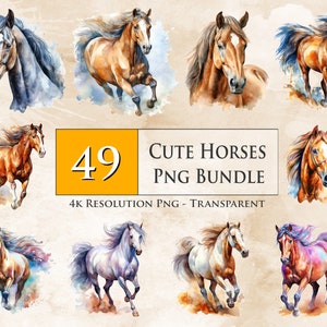 49 Majestic Horse Clipart Bundle, Horse clipart, Watercolor Clipart, Card Making, Clip Art - Instant Download