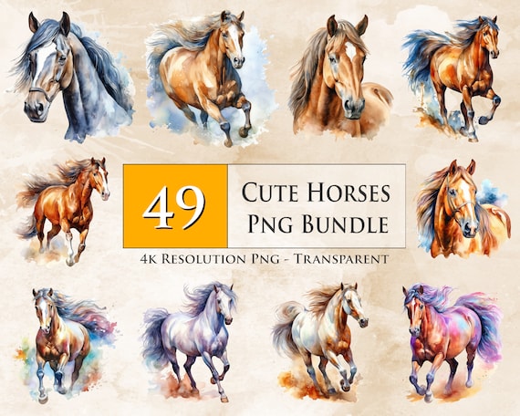 49 Majestic Horse Clipart Bundle, Horse clipart, Watercolor Clipart, Card Making, Clip Art - Instant Download