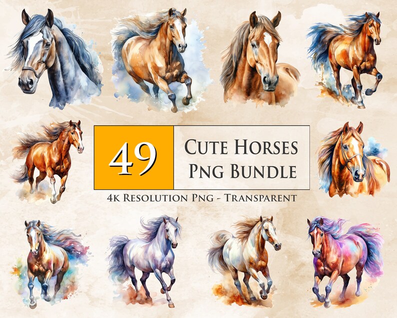 Pode incluir: Um conjunto de 49 ilustra&ccedil;&otilde;es de aquarela de cavalos fofinhos em v&aacute;rias poses. Os cavalos s&atilde;o todos de cores diferentes e t&ecirc;m um estilo caprichoso e de desenho animado. As ilustra&ccedil;&otilde;es s&atilde;o perfeitas para usar em scrapbooking digital, cria&ccedil;&atilde;o de cart&otilde;es e outros projetos criativos.
