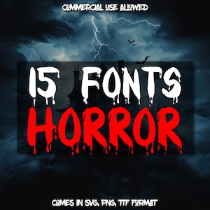 15 fuentes de terror SVG, PNG, TTF: alfabeto de terror SVG, letras de terror SVG, archivos de corte para Cricut, fuentes Canva: fuente de Halloween, fuente aterradora
