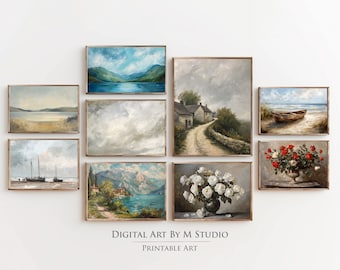 Vintage European Gallery Wall Art - Set of 9 Prints, Vintage Dining Room Decor Wall Art, French Decor - GA24 - Digital Download