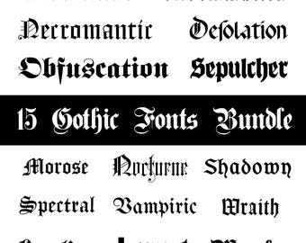15 Gothic Vintage Fonts BUNDLE #2 TTF, SVG, Png, Letters and