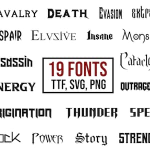 19 Fontes Modernas BUNDLE TTF, SVG, Png, Letras e Números, Várias Fontes, Fontes Cricut, Fontes Canva, Fontes Script, Manuscritas, Metal, Rock